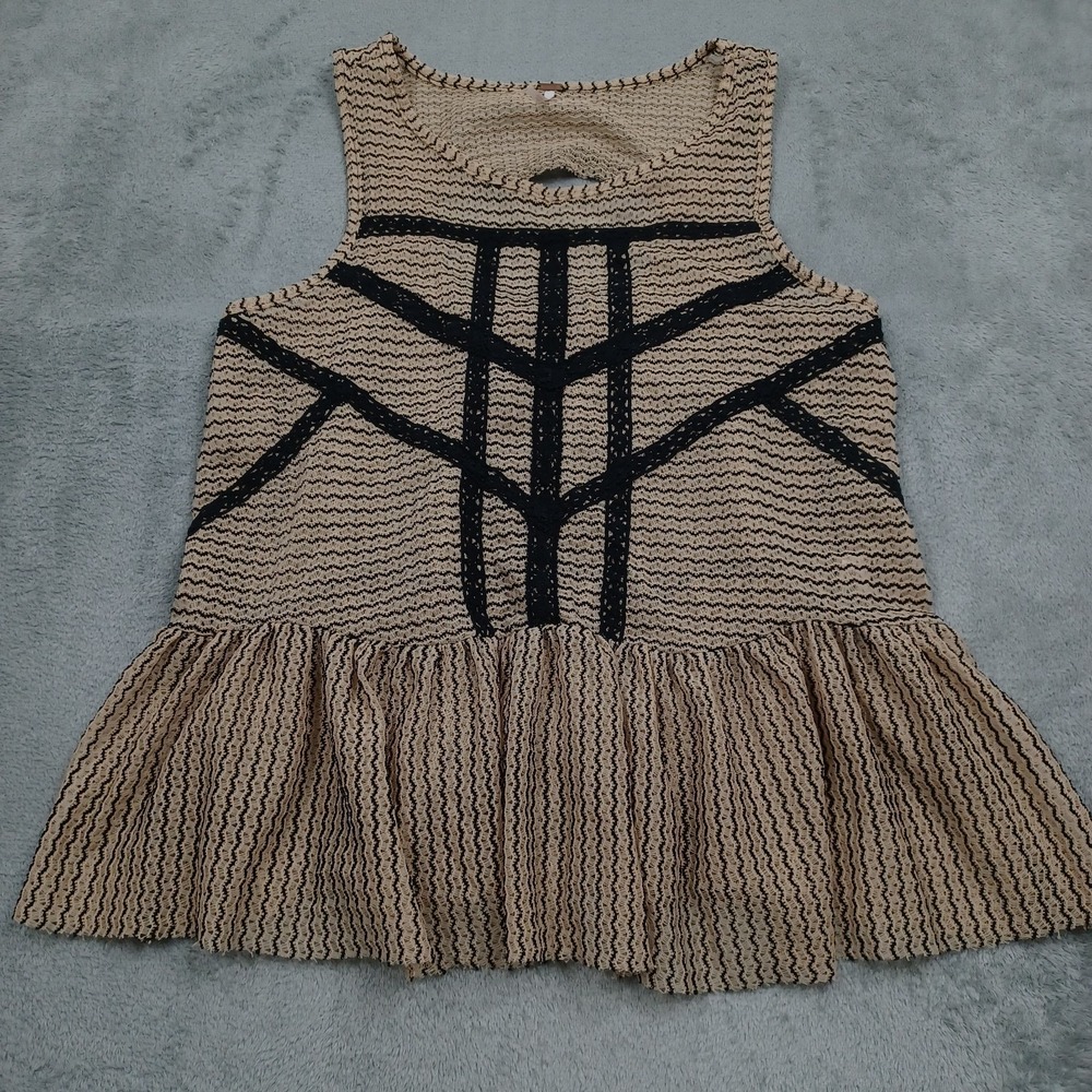 Free People Top Womens Small Brown Knit Tank Preppy Boho Nylon Blend